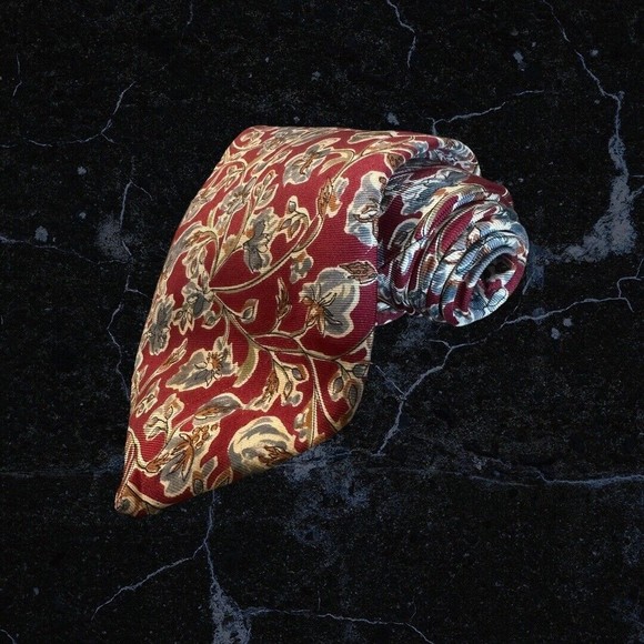 Morgan Hart MENS Neck Tie Red Floral 100% Silk Vintage Made In USA Gorgeous - Picture 2 of 4
